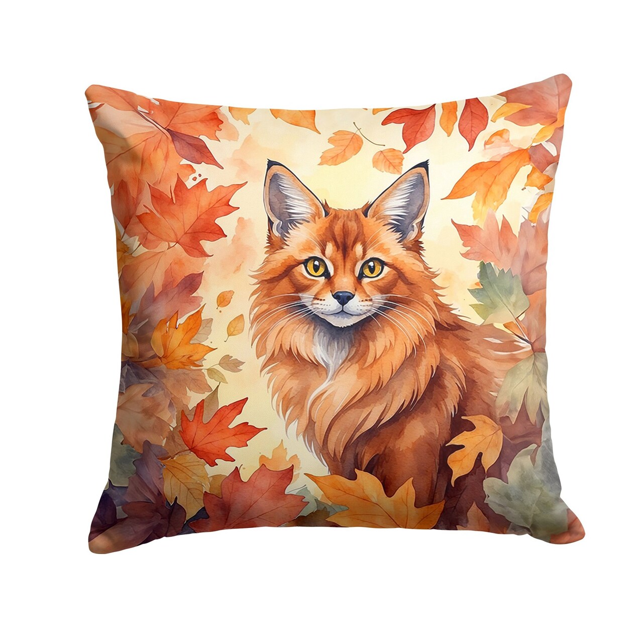 Edge Collections - 18" x 18" - Multicolor - Somali Cat Fall Leaves Throw Pillow - 1 Piece